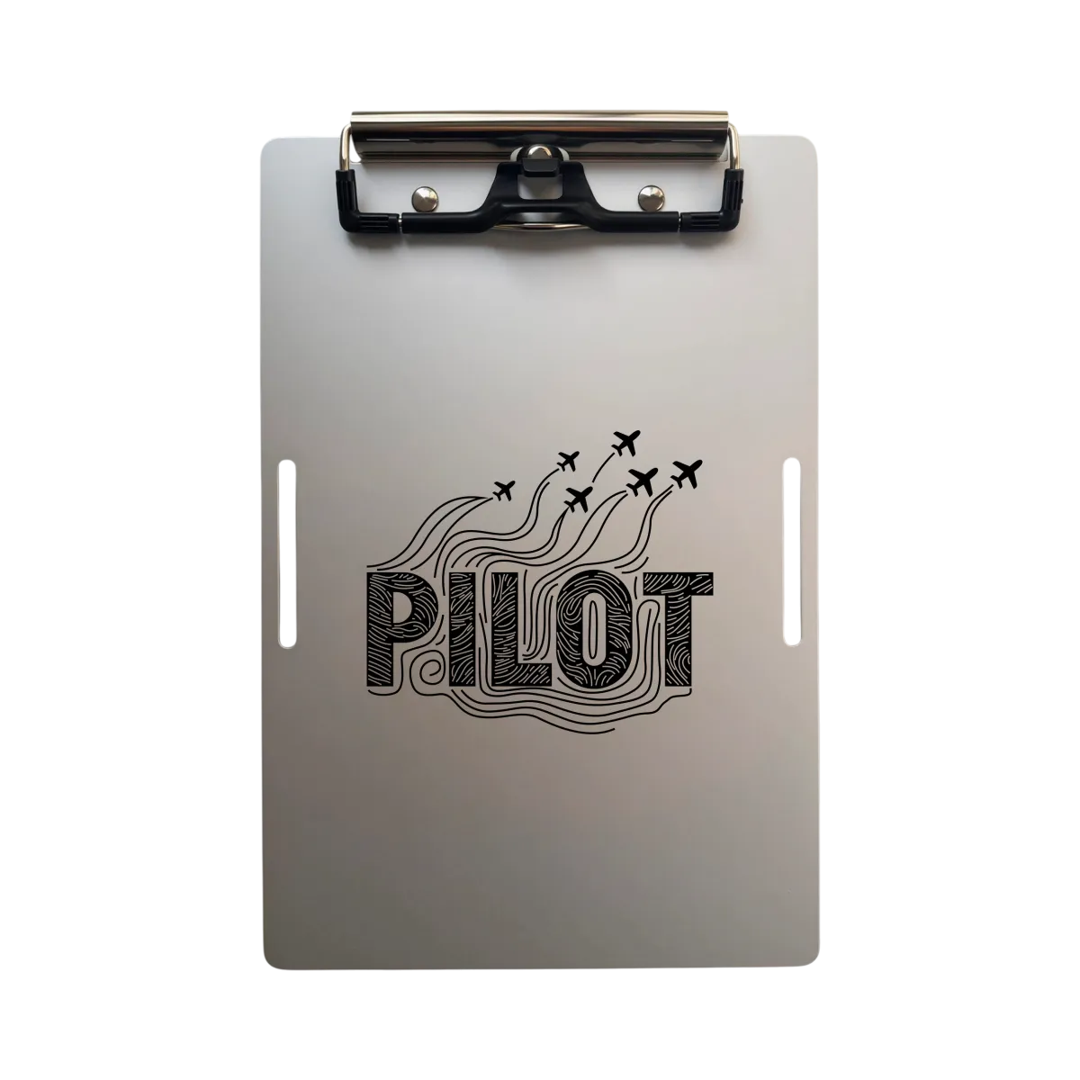 Aluminium Klemmbrett A5 mit Kniegurt – Lasergravur Pilot – ideal für Cockpit & Flugvorbereitung