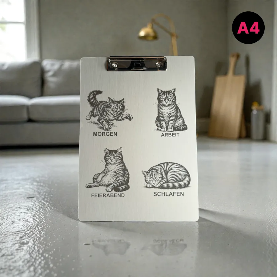 Aluminium-Klemmbrett A4/A5/A6 „Katzen Tagesablauf“