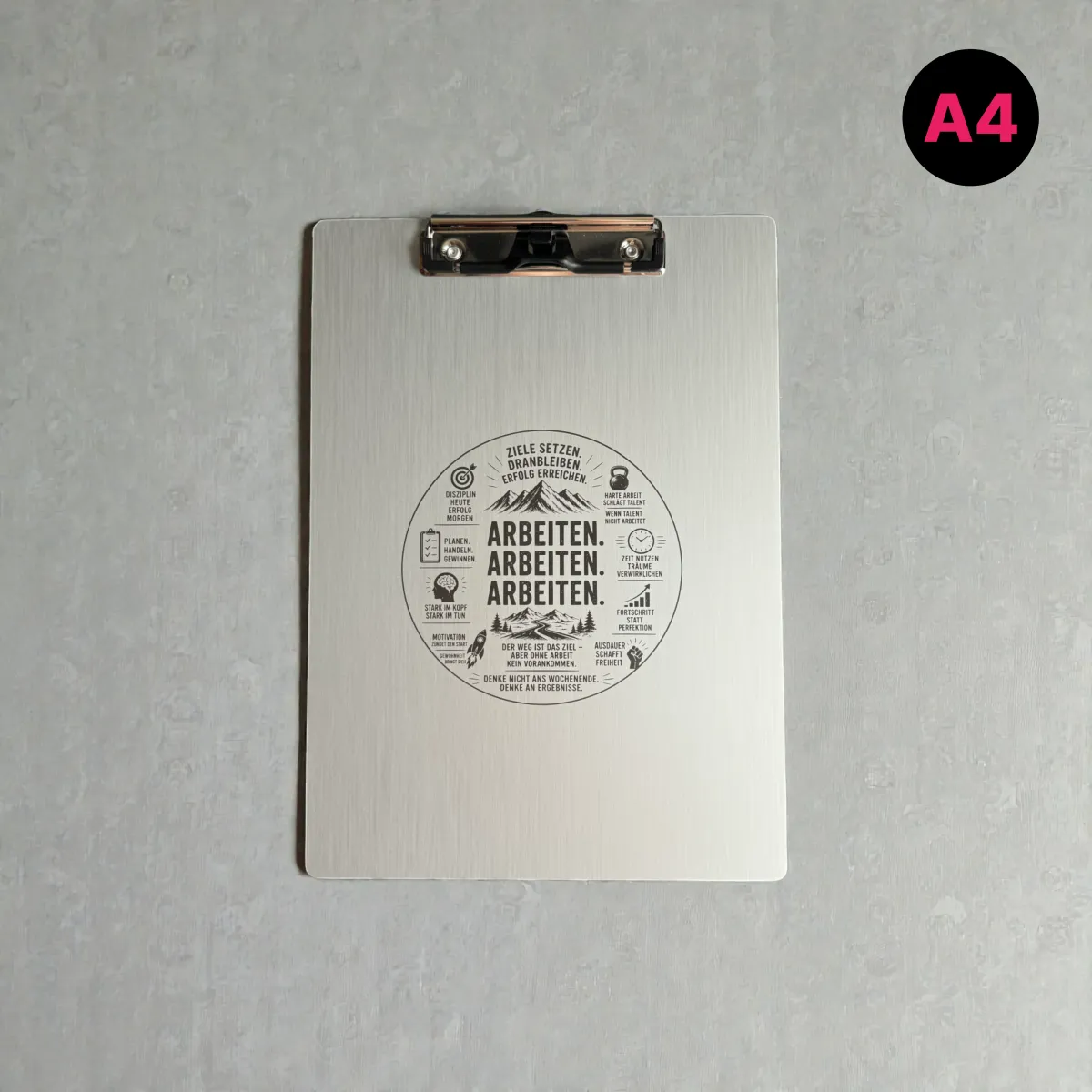 Aluminium Klemmbrett – Arbeiten Arbeiten Arbeiten – A4 A5 A6