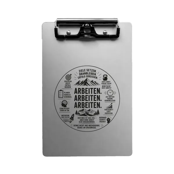 Aluminium-Klemmbrett A4/A5/A6 „Arbeiten Arbeiten Arbeiten“