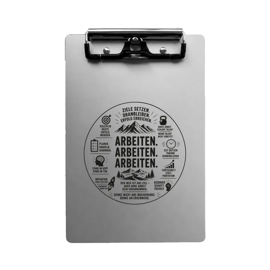 Aluminium-Klemmbrett A4/A5/A6 „Arbeiten Arbeiten Arbeiten“