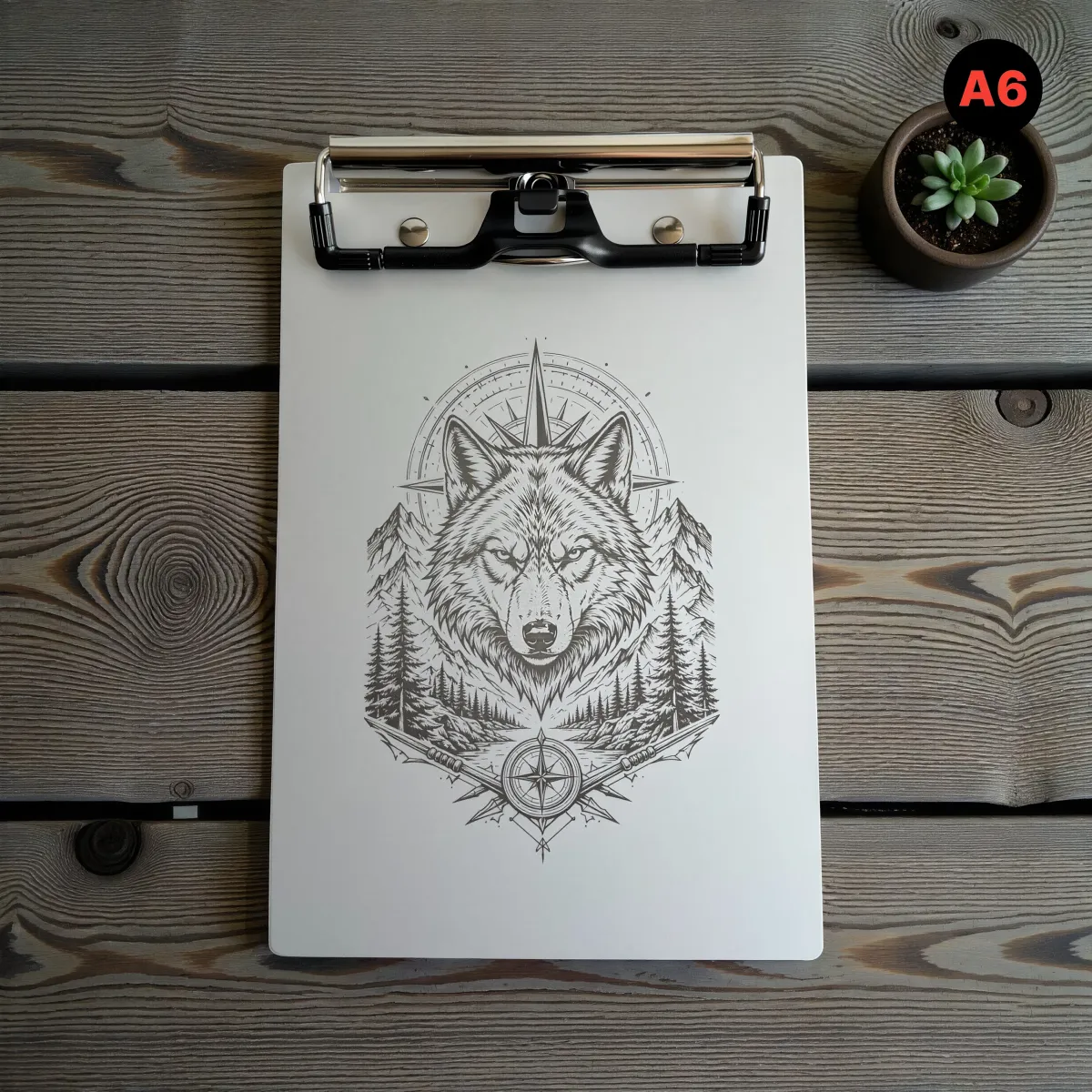 Aluminium Klemmbrett – Wolf Motiv – A4 A5 A6
