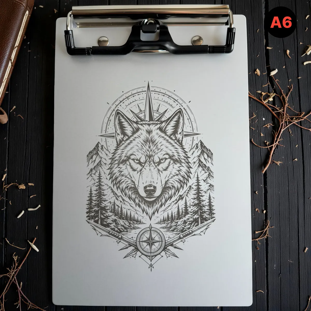 Aluminium Klemmbrett – Wolf Motiv – A4 A5 A6