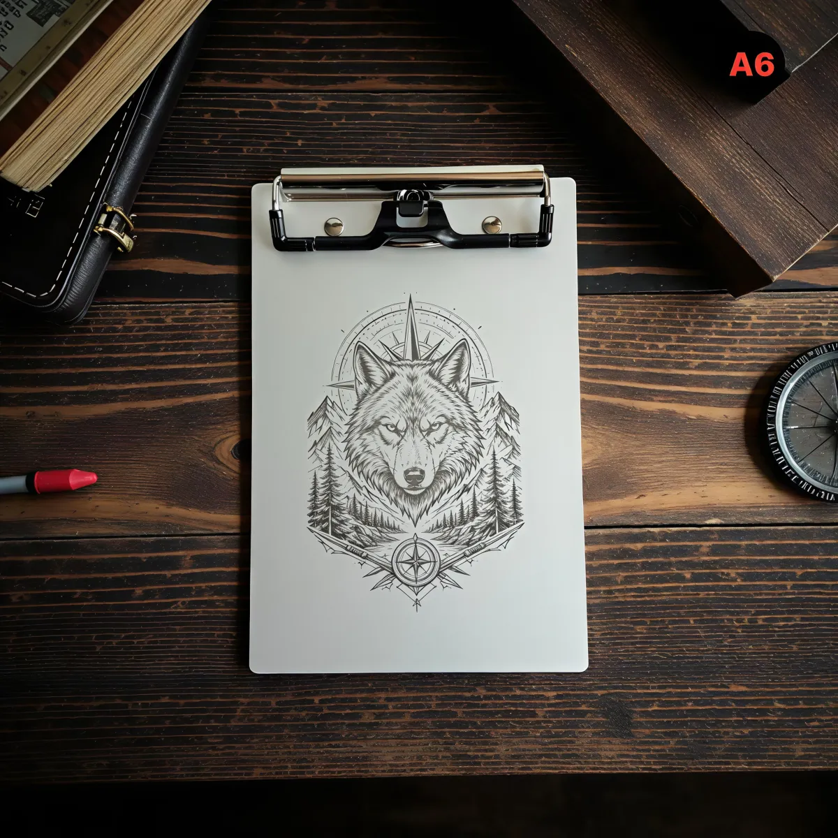 Aluminium Klemmbrett – Wolf Motiv – A4 A5 A6