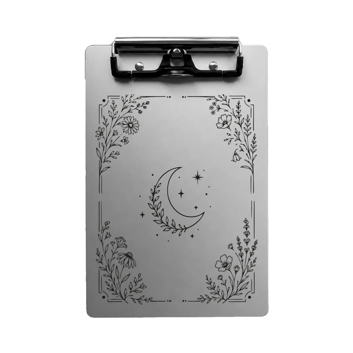 Aluminium Klemmbrett – Mond & Blumen Motiv – A4 A5 A6