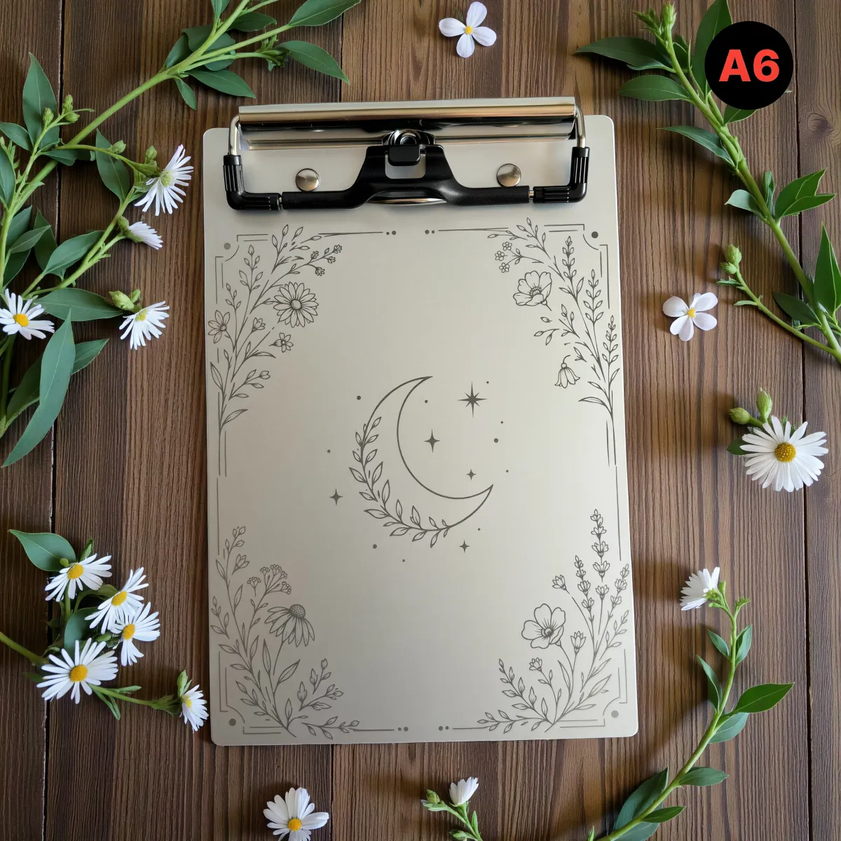 Aluminium Klemmbrett – Mond & Blumen Motiv – A4 A5 A6