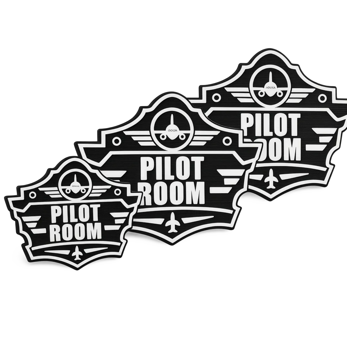 3D-Kunststoffschild „Pilot Room Badge“ Schwarz – geriffelte Oberfläche