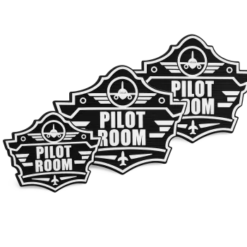 3D-Kunststoffschild „Pilot Room Badge“ Schwarz – geriffelte Oberfläche