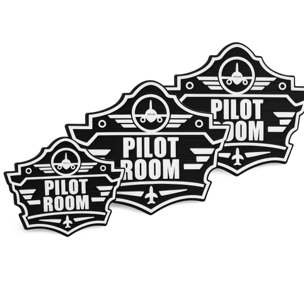3D-Kunststoffschild „Pilot Room Badge“ Schwarz – geriffelte Oberfläche