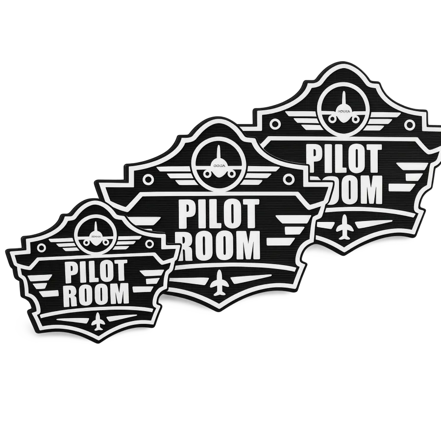 3D-Kunststoffschild „Pilot Room Badge“ Schwarz – geriffelte Oberfläche