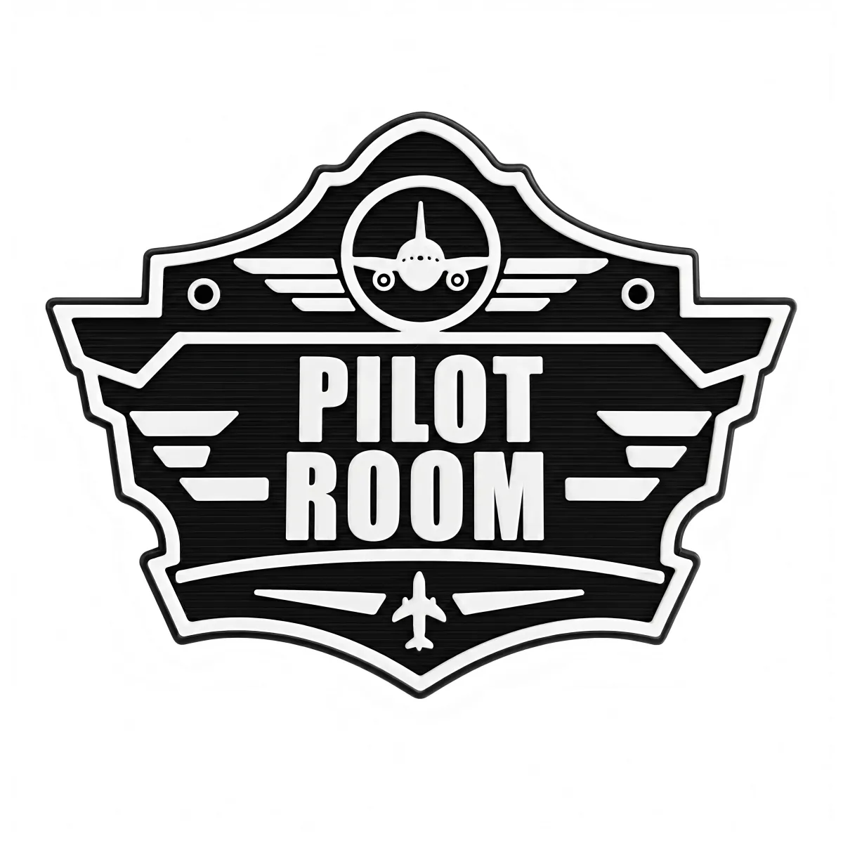 3D-Kunststoffschild „Pilot Room Badge“ Schwarz – geriffelte Oberfläche