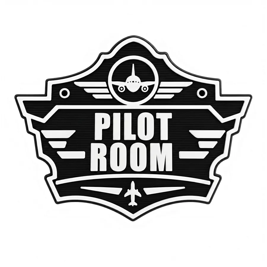 3D-Kunststoffschild „Pilot Room Badge“ Schwarz – geriffelte Oberfläche
