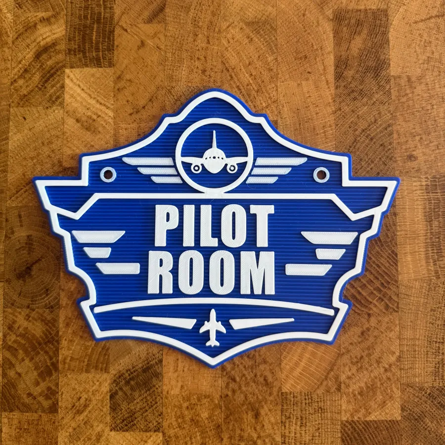 3D-Kunststoffschild „Pilot Room Badge“ Blau – geriffelte Oberfläche