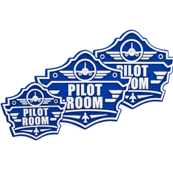 3D-Kunststoffschild „Pilot Room Badge“ Blau – geriffelte Oberfläche