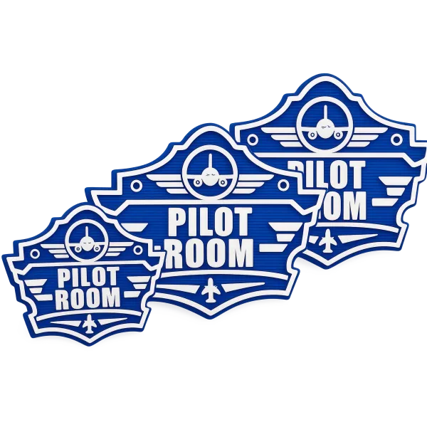3D-Kunststoffschild „Pilot Room Badge“ Blau – geriffelte Oberfläche