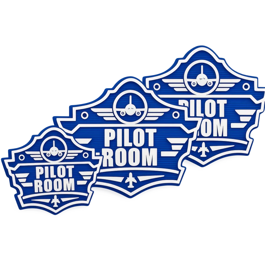 3D-Kunststoffschild „Pilot Room Badge“ Blau – geriffelte Oberfläche