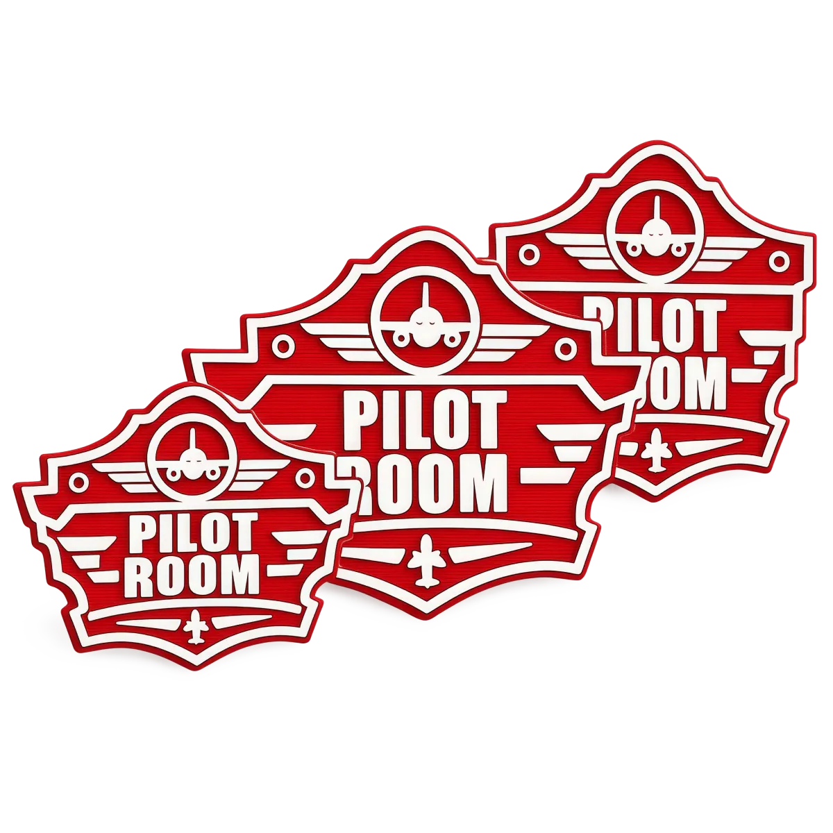 3D-Kunststoffschild „Pilot Room Badge“ Rot – geriffelte Oberfläche