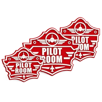 3D-Kunststoffschild „Pilot Room Badge“ Rot – geriffelte Oberfläche