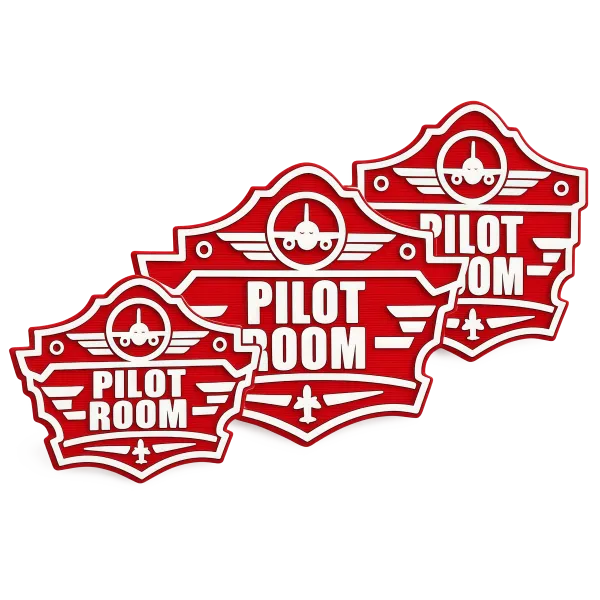 3D-Kunststoffschild „Pilot Room Badge“ Rot – geriffelte Oberfläche