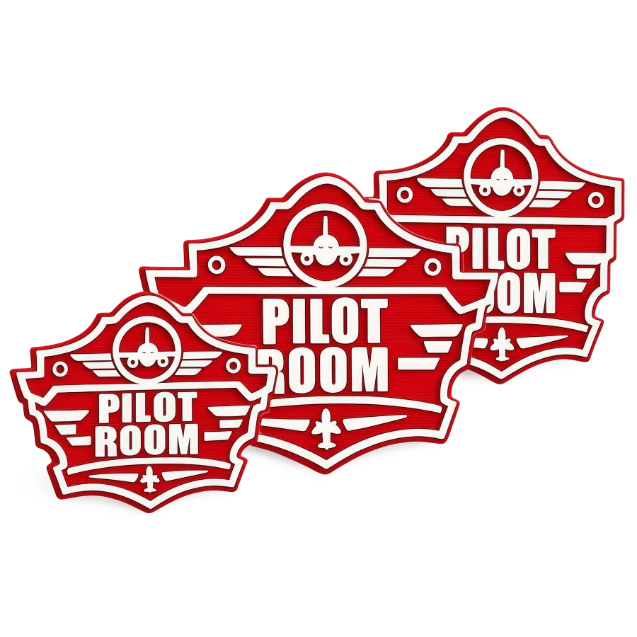 3D-Kunststoffschild „Pilot Room Badge“ Rot – geriffelte Oberfläche