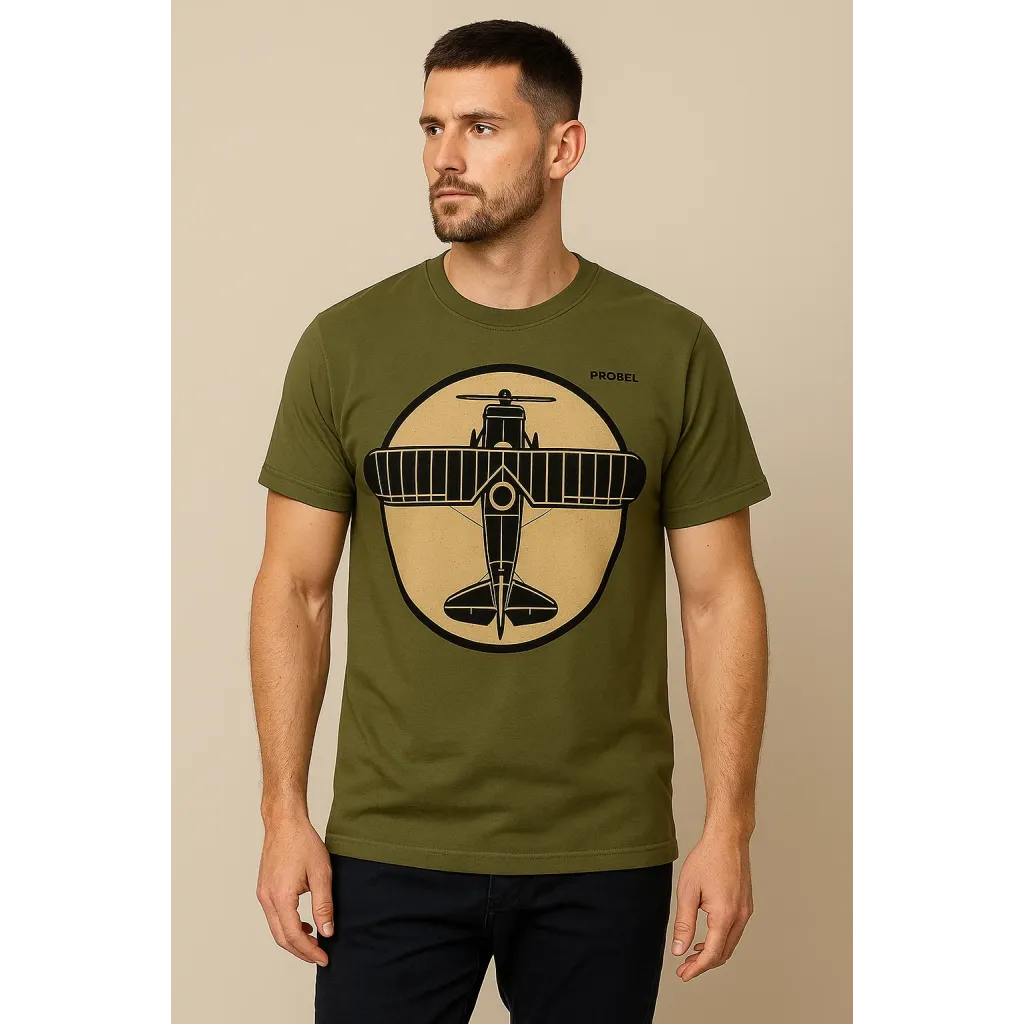 T-Shirt "Propellerflugzeug Vintage", oliv