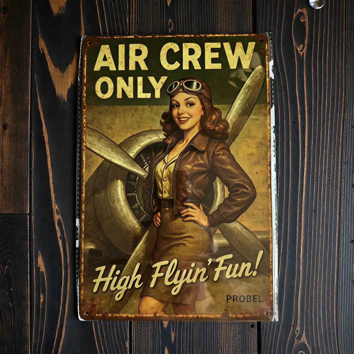 Metallschild "Air Crew Only" – Retro Aviation Design