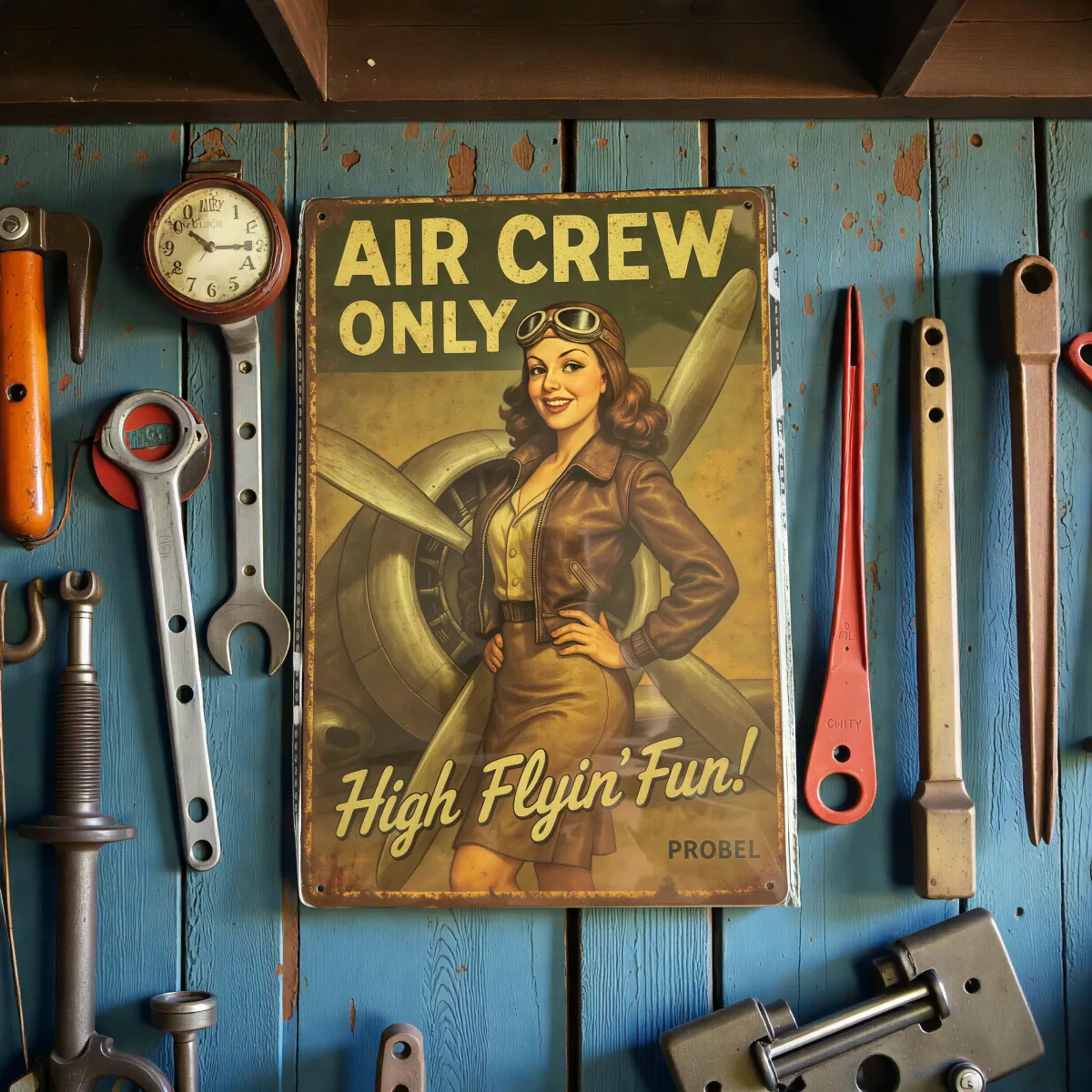 Metallschild "Air Crew Only" – Retro Aviation Design