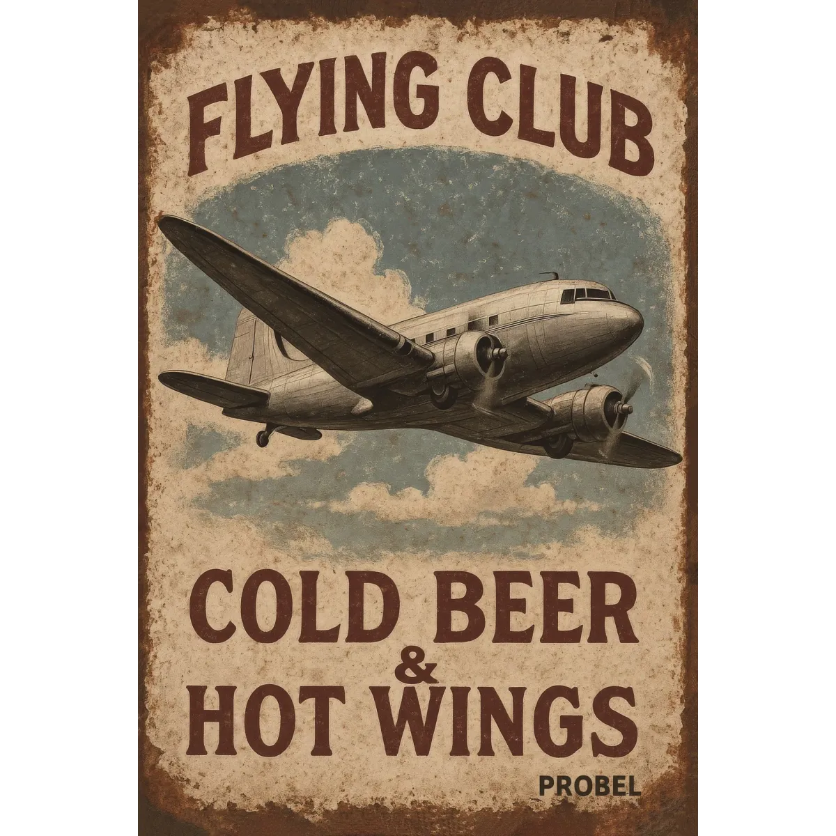 Metallschild "Flying Club – Cold Beer & Hot Wings"