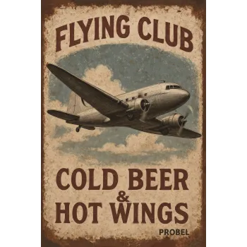 Metallschild "Flying Club – Cold Beer & Hot Wings"