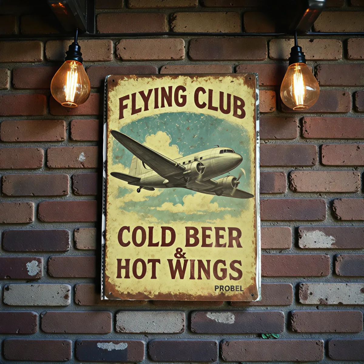 Metallschild "Flying Club – Cold Beer & Hot Wings"