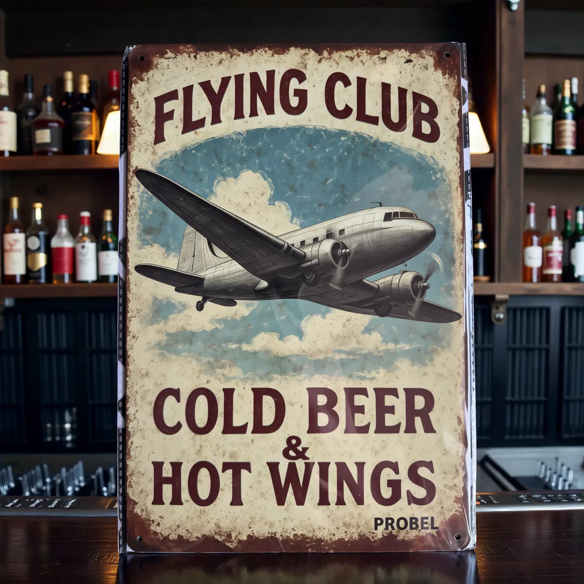 Metallschild "Flying Club – Cold Beer & Hot Wings"