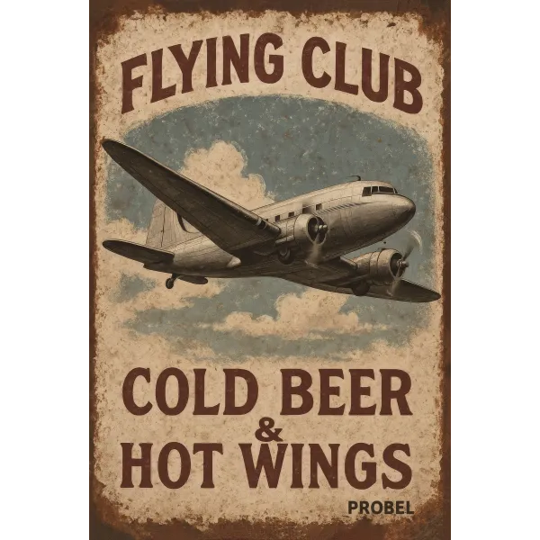 Metallschild "Flying Club – Cold Beer & Hot Wings"