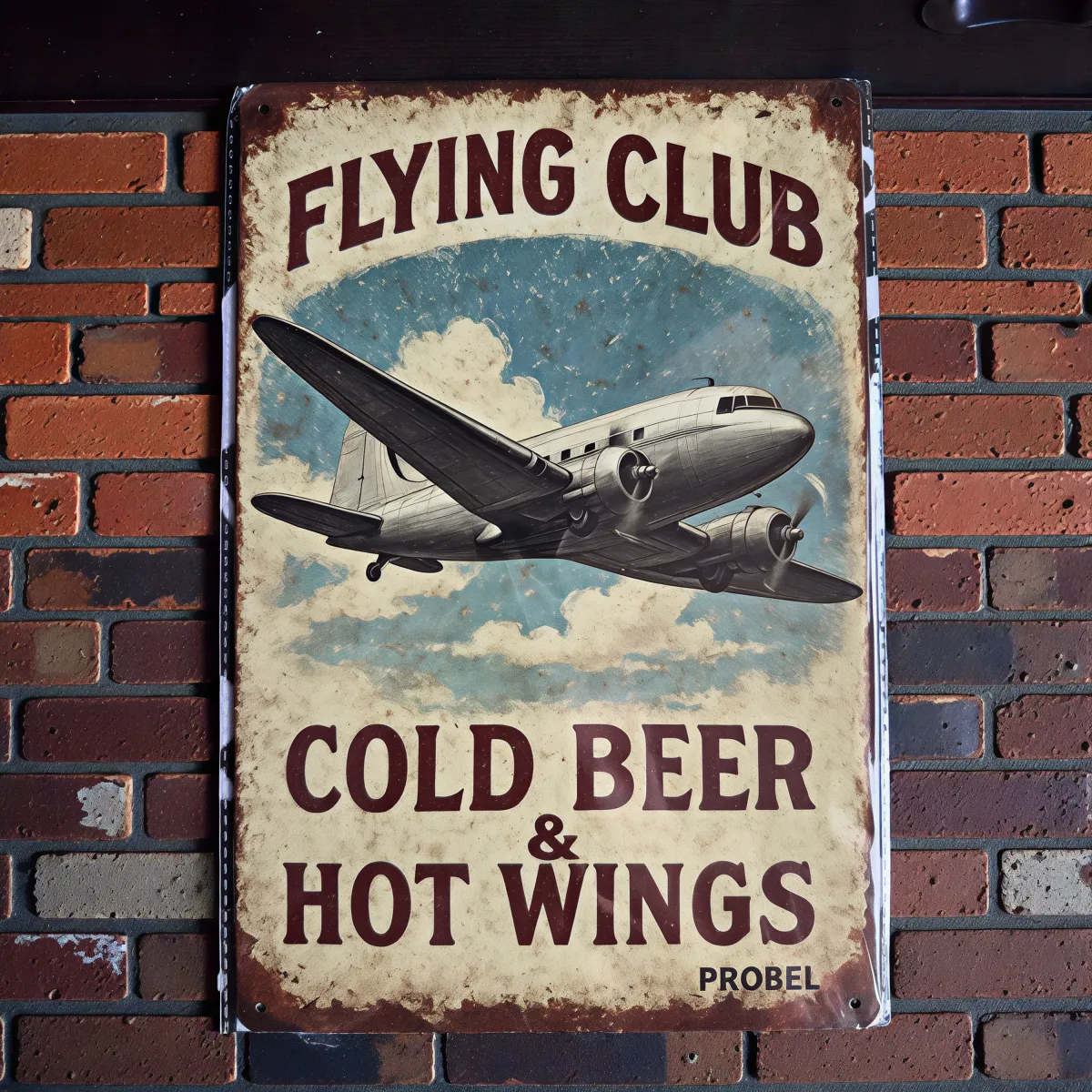 Metallschild "Flying Club – Cold Beer & Hot Wings"