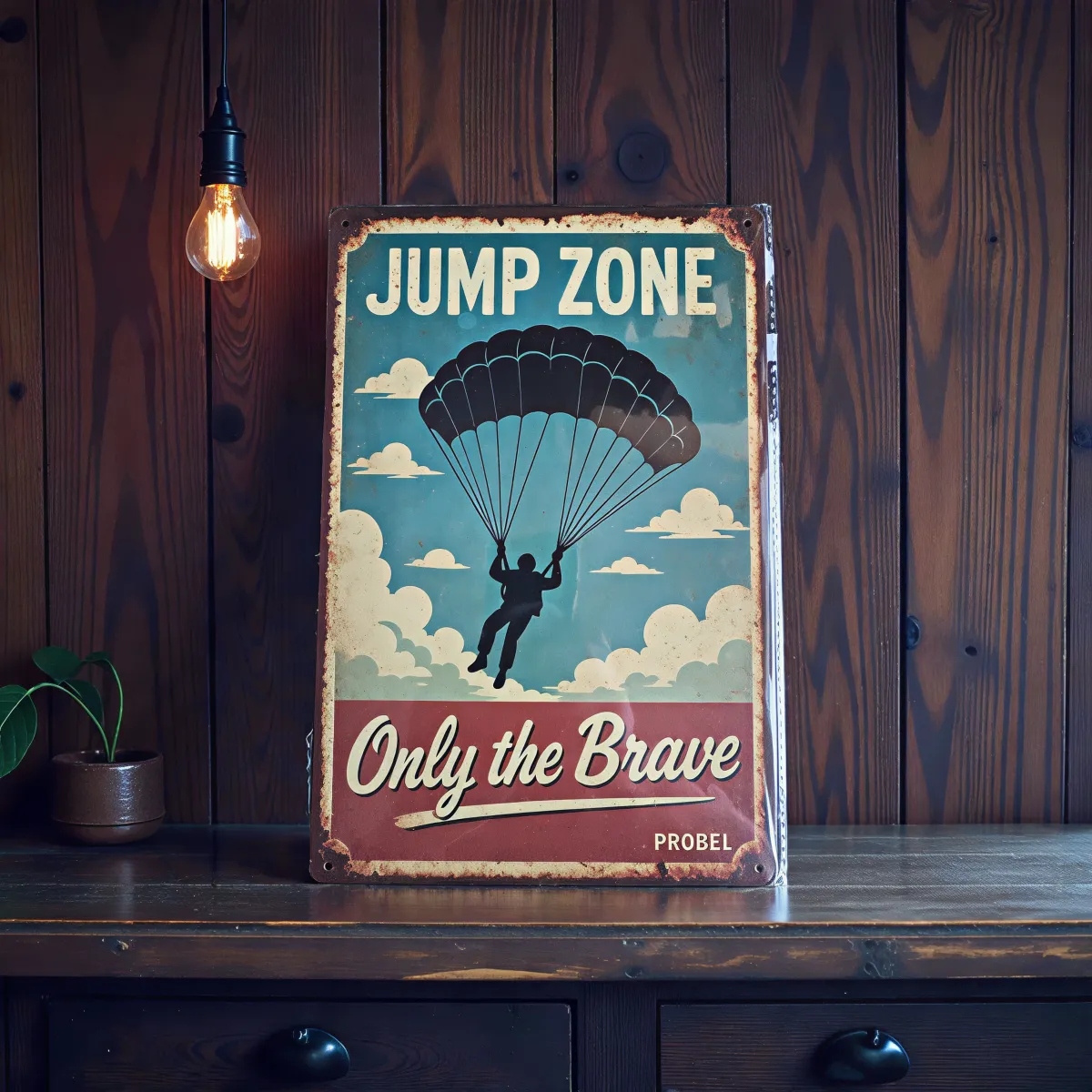 Metallschild "Jump Zone – Only the Brave"