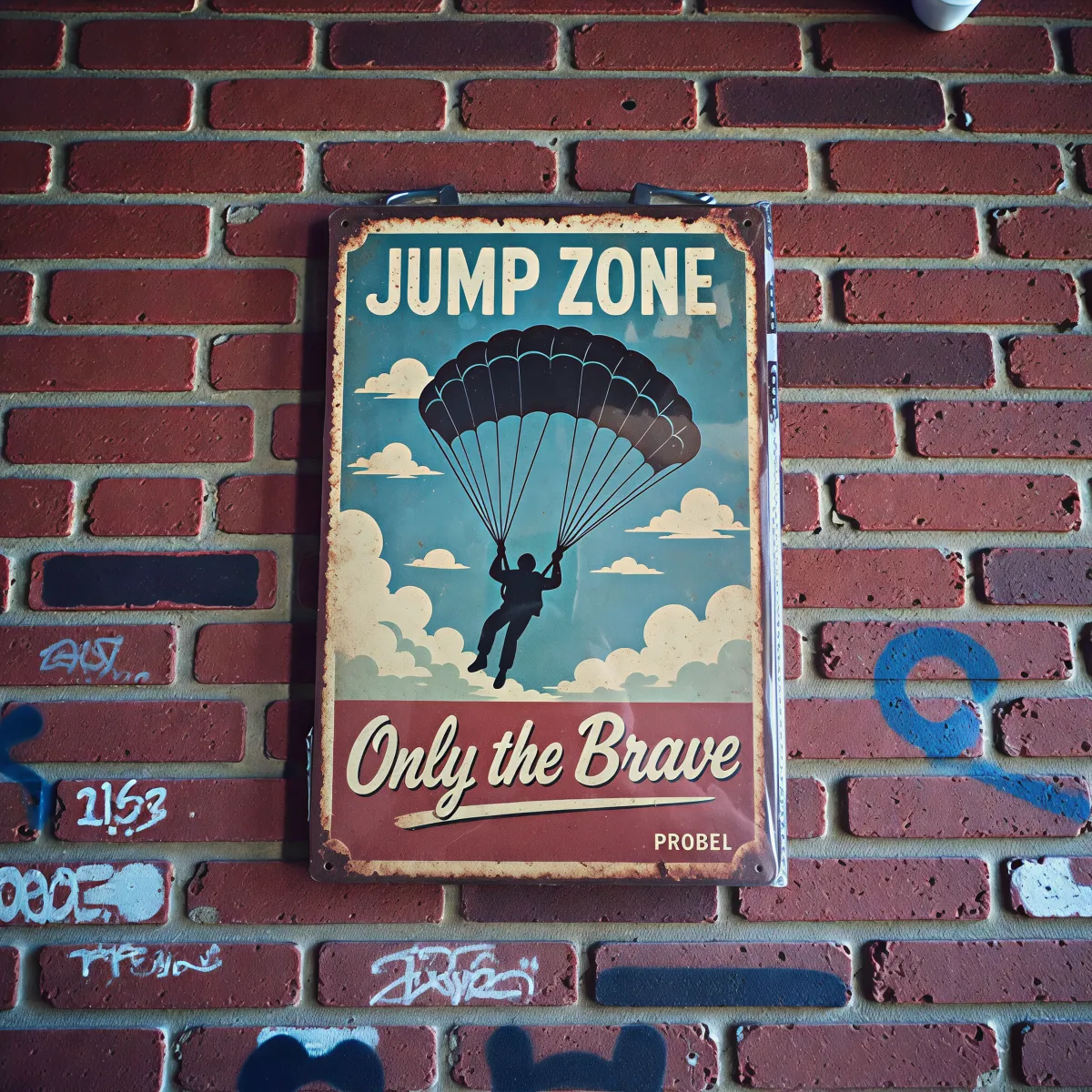 Metallschild "Jump Zone – Only the Brave"