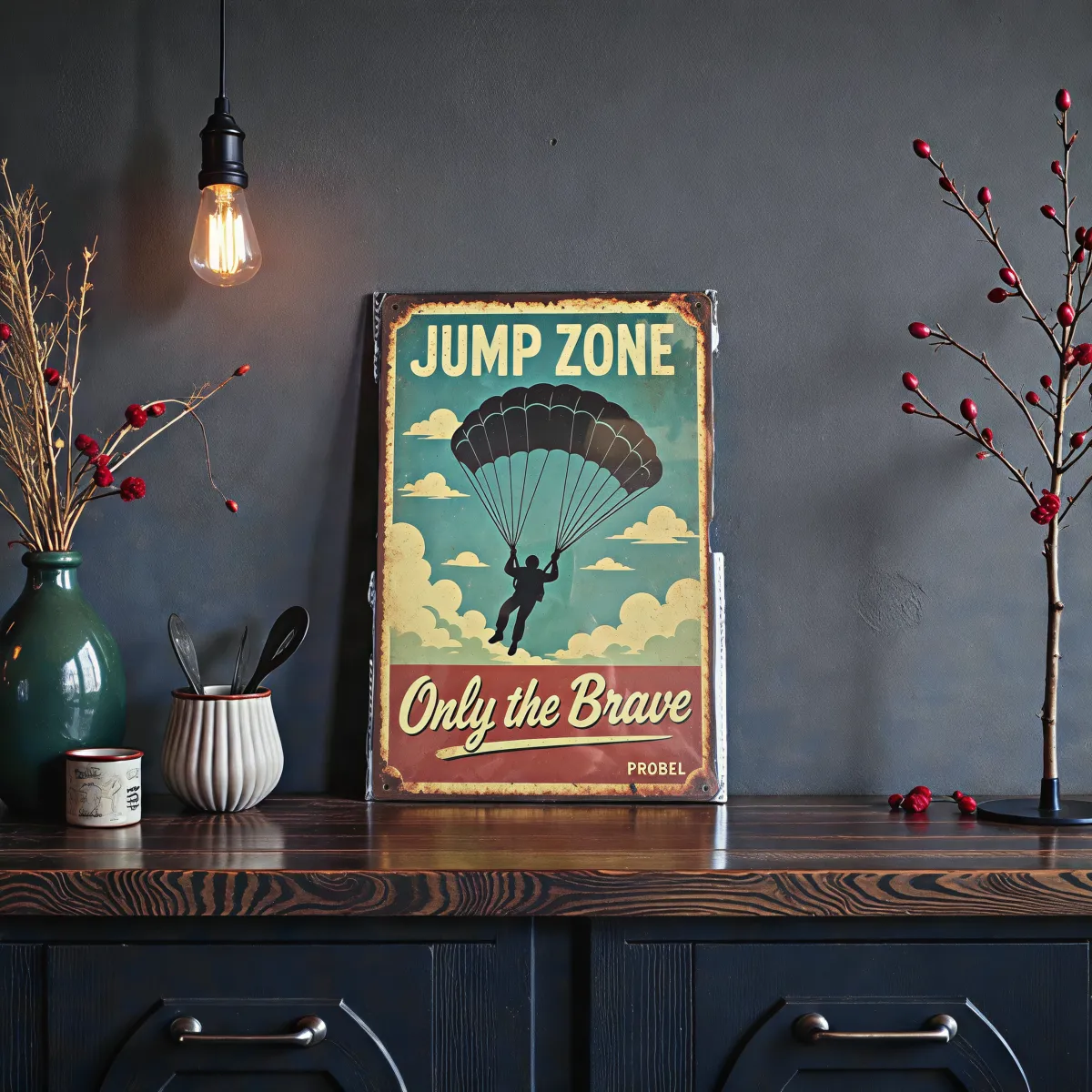 Metallschild "Jump Zone – Only the Brave"