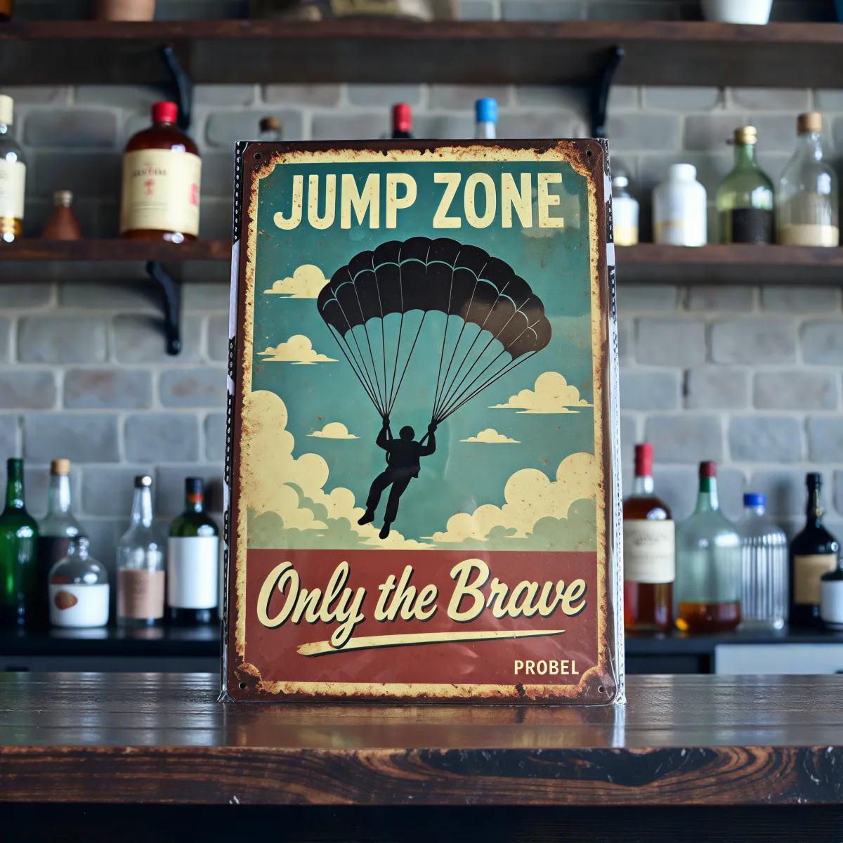 Metallschild "Jump Zone – Only the Brave"
