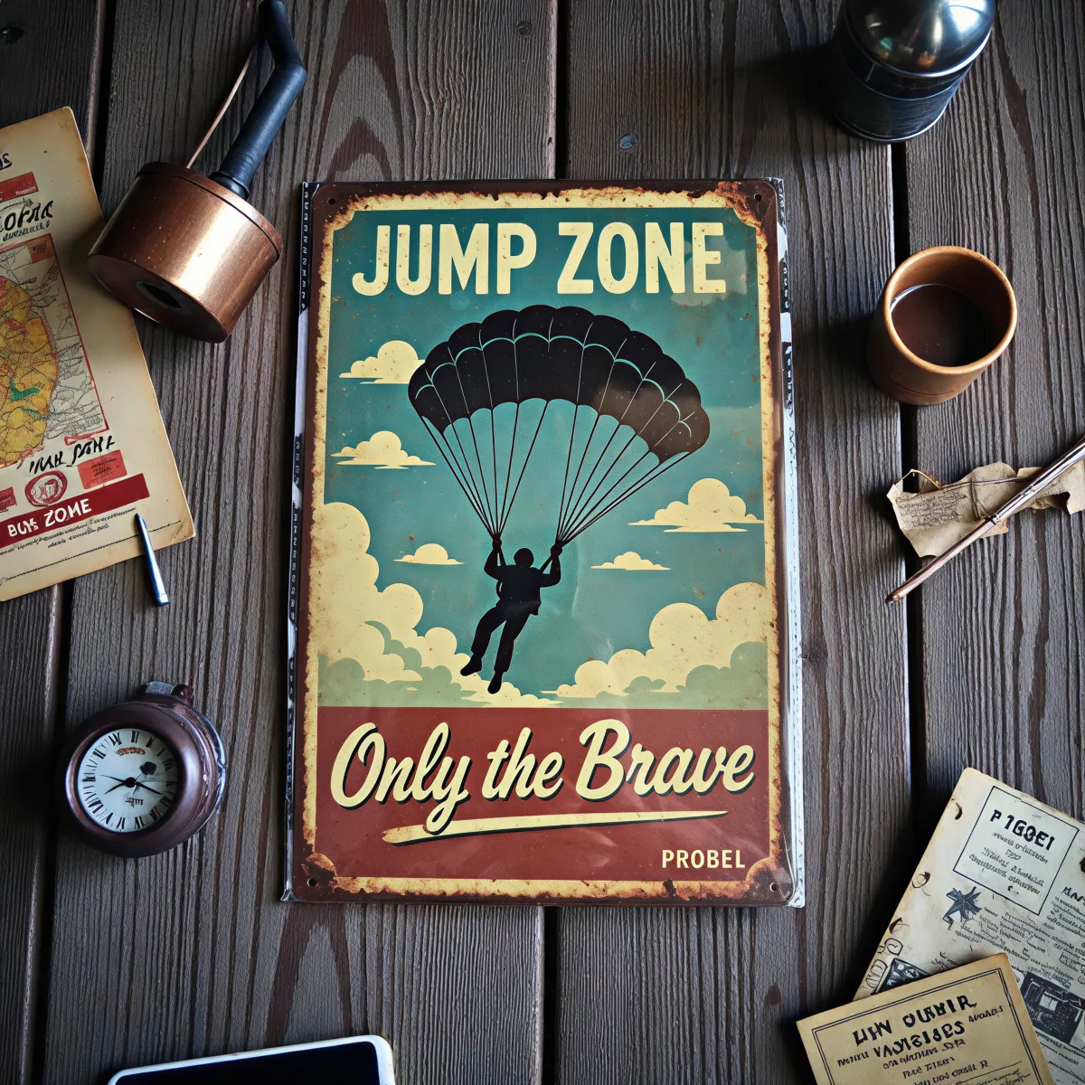 Metallschild "Jump Zone – Only the Brave"
