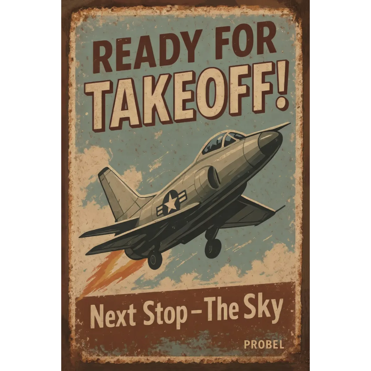 Metallschild "Ready for Takeoff! – Next Stop: The Sky"