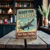Metallschild "Ready for Takeoff! – Next Stop: The Sky"