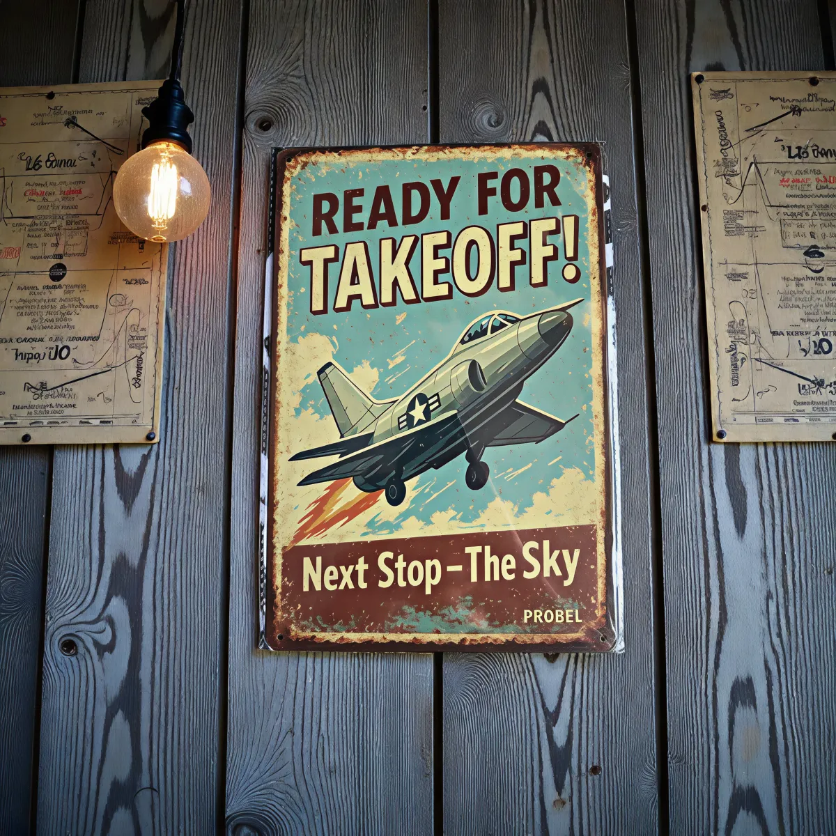 Metallschild "Ready for Takeoff! – Next Stop: The Sky"