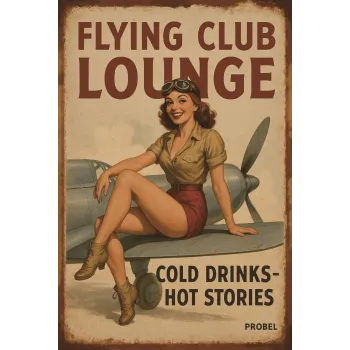 Metallschild "Flying Club Lounge – Cold Drinks – Hot Stories"