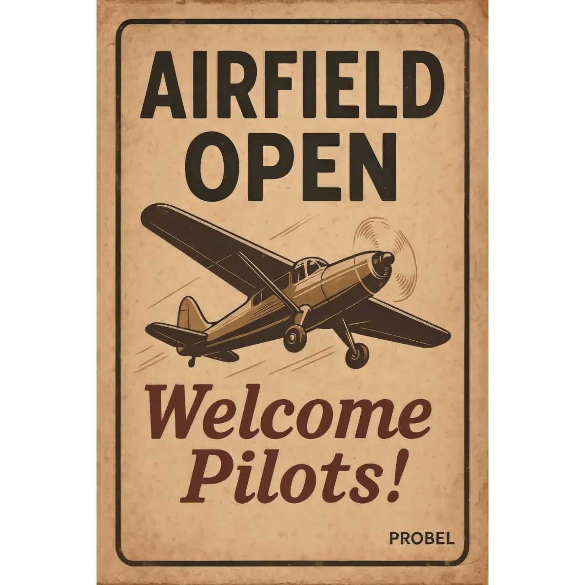 Metallschild "Airfield Open – Welcome Pilots!"
