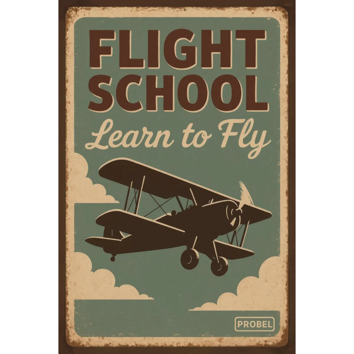 Kovová cedule "Flight School – Learn to Fly"