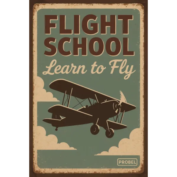 Metallschild "Flight School – Learn to Fly"