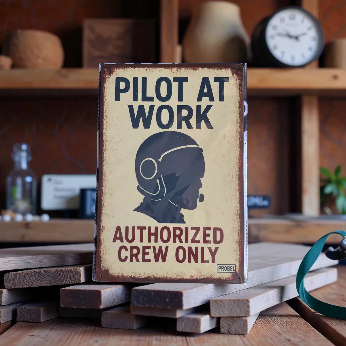 Metallschild "Pilot at Work – Authorized Crew Only"