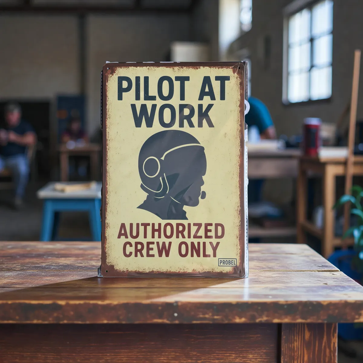 Metallschild "Pilot at Work – Authorized Crew Only"