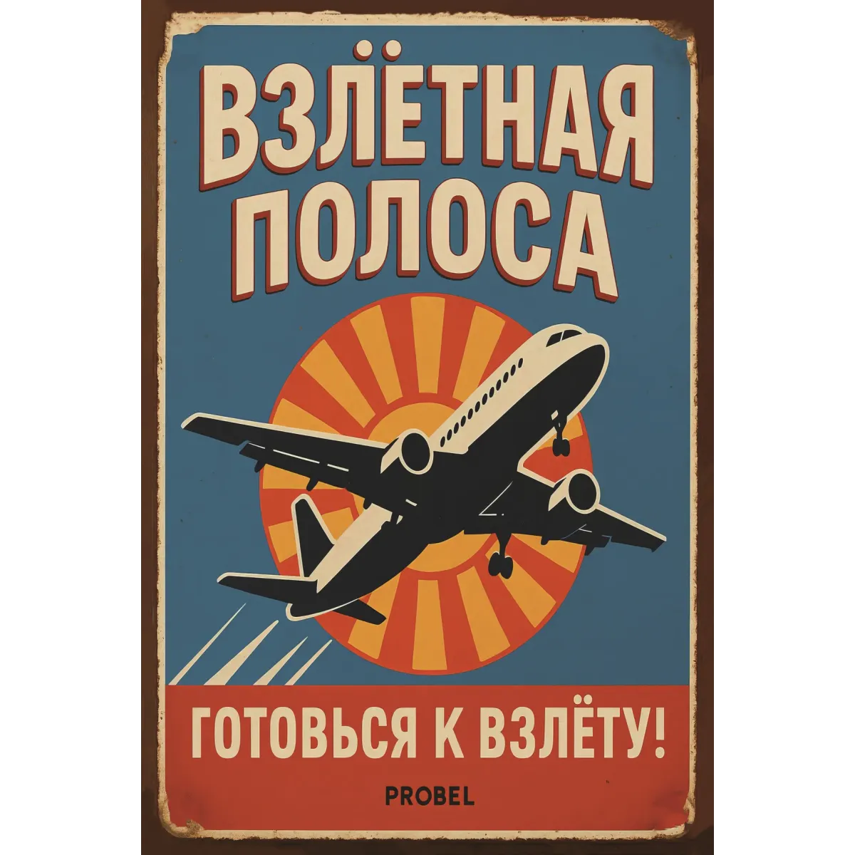Tin Sign "Runway – Ready for Takeoff! (RUS)"