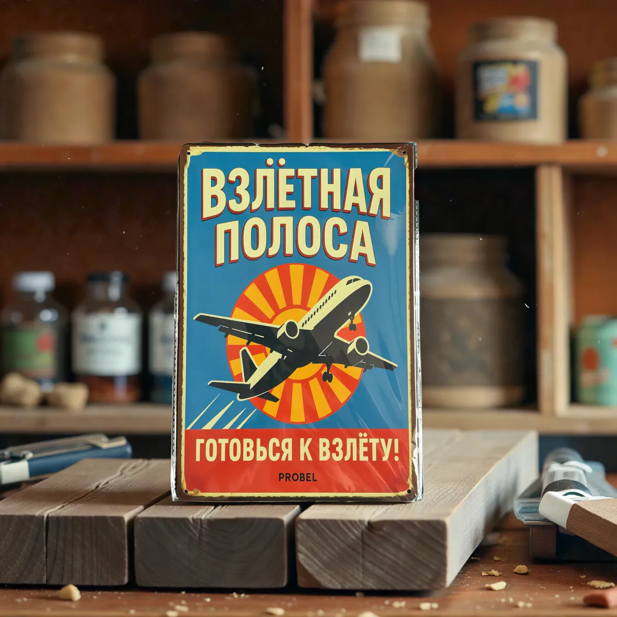Tin Sign "Runway – Ready for Takeoff! (RUS)"