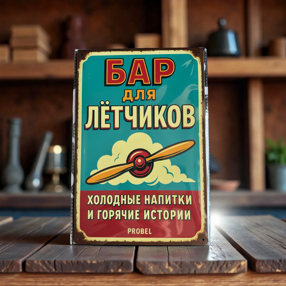 Tin Sign "Pilot’s Bar – Cold Drinks and Hot Stories (RUS)"